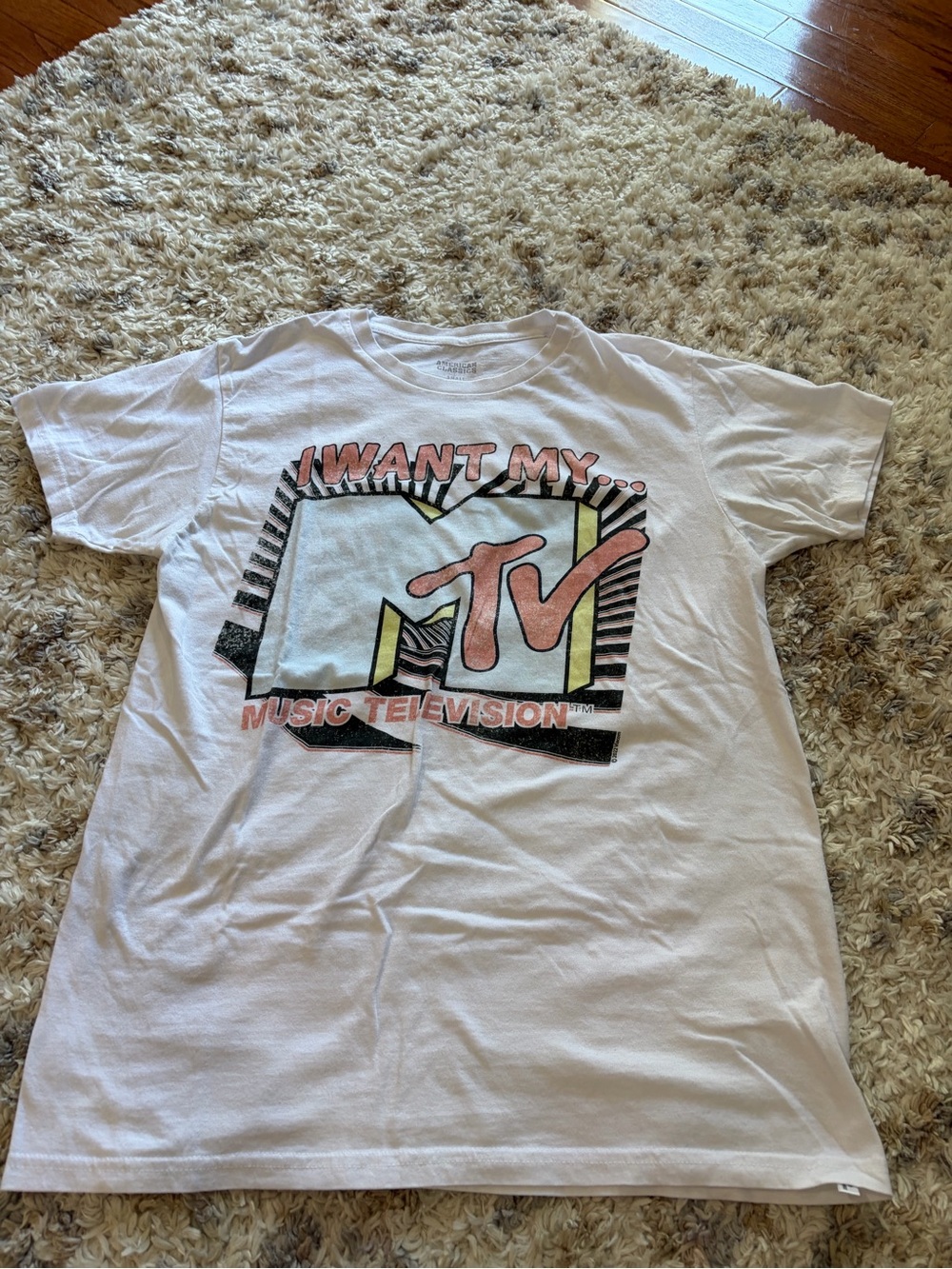 American Classics MTV Crewneck Tee in White with Pink and Yellow Logo*